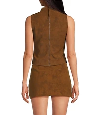 En Saison Eloise Faux Suede Mock Neck Sleeveless Coordinating Top
