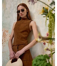 En Saison Eloise Faux Suede Mock Neck Sleeveless Coordinating Top