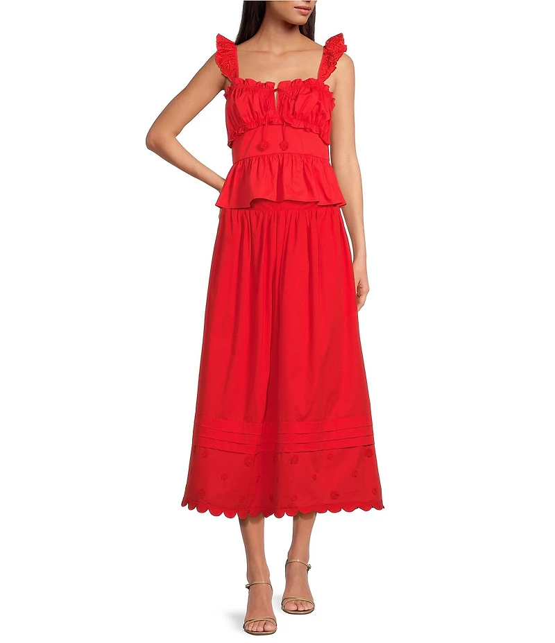 En Saison Emerson Embroidered Scallop Trim Coordinating Midi Skirt