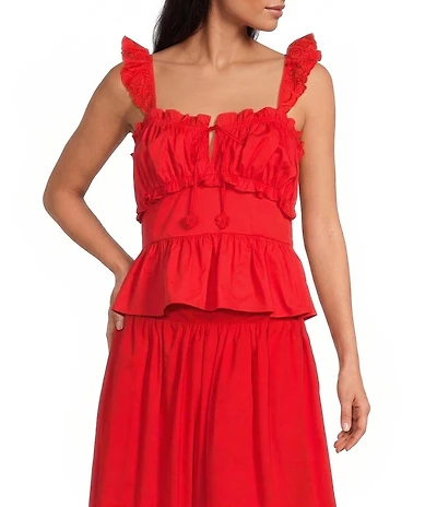 En Saison Emerson Square Neckline Sleeveless Peplum Crop Top