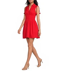En Saison Emerson V-Neckline Sleeveless Smocked Mini Dress