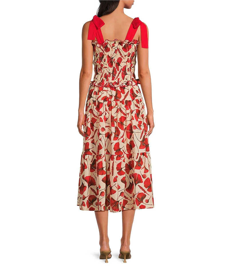 En Saison Josie Ginkgo Leaf Print Square Neck Sleeveless Midi Dress