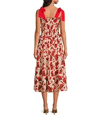 En Saison Josie Ginkgo Leaf Print Square Neck Sleeveless Midi Dress