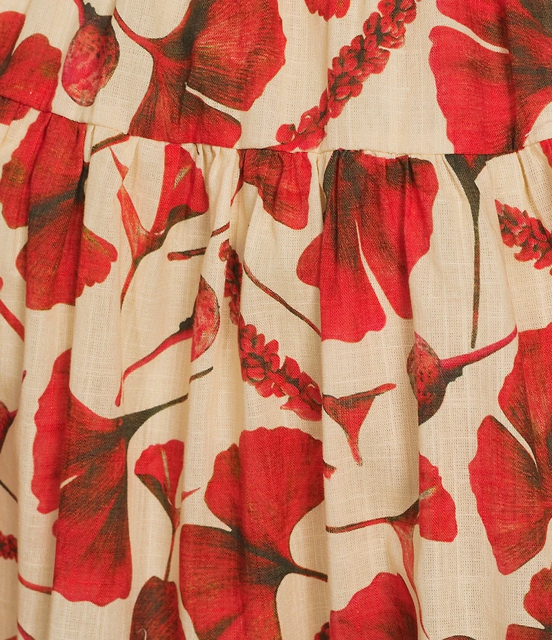 En Saison Josie Ginkgo Leaf Print Square Neck Sleeveless Midi Dress