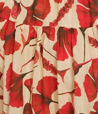 En Saison Josie Ginkgo Leaf Print Square Neck Sleeveless Midi Dress