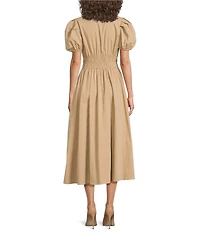 En Saison Marleigh Collared Short Puff Sleeve Midi Shirt Dress