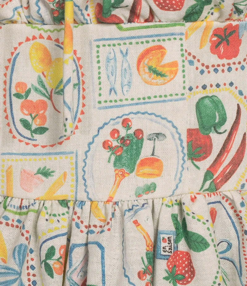 En Saison Nayeli Fruit Print Linen Blend Square Neck Sleeveless Peplum Coordinating Top
