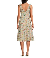 En Saison Nayeli Fruit Print Linen Blend V-Neck Sleeveless Button Front Midi Dress