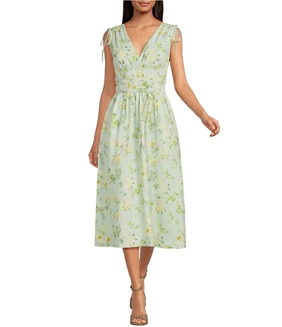 En Saison Rylee Floral Print V-Neck Sleeveless A-Line Midi Dress