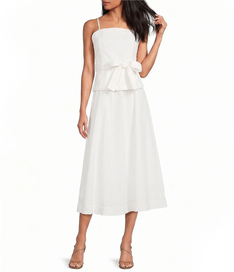En Saison Samantha Square Neck Sleeveless A-Line Mixed Media Midi Dress