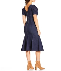 En Saison Seraphina V-Neck Short Puff Sleeve Denim Midi Dress