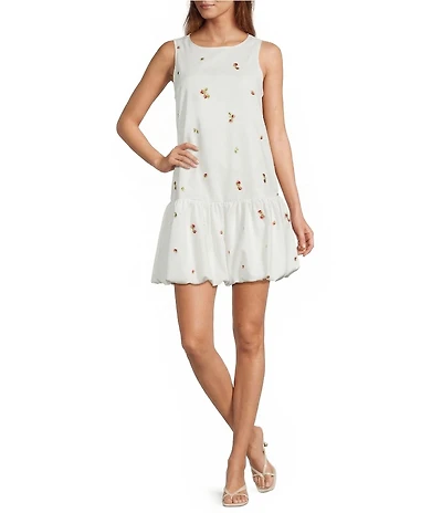 En Saison Strawberry Crew Neck Sleeveless Bubble Hem Mini Dress
