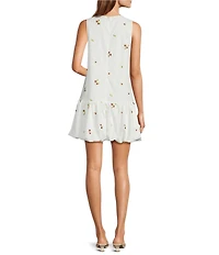 En Saison Strawberry Crew Neck Sleeveless Bubble Hem Mini Dress