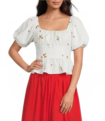 En Saison Strawberry Kiss Round Neckline Short Sleeve Peplum Top