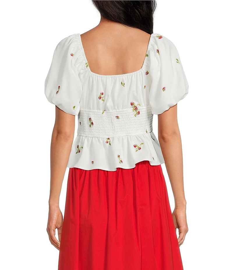 En Saison Strawberry Kiss Round Neckline Short Sleeve Peplum Top