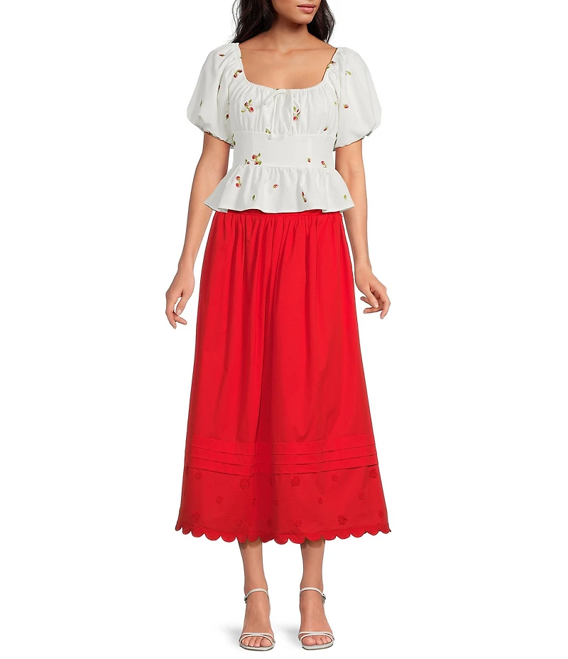 En Saison Strawberry Kiss Round Neckline Short Sleeve Peplum Top