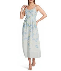En Saison Vivian Floral Printed V-Neck Sleeveless A-Line Midi Dress