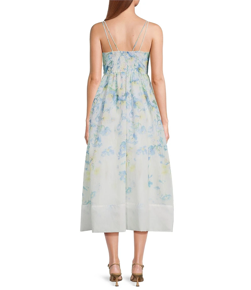 En Saison Vivian Floral Printed V-Neck Sleeveless A-Line Midi Dress
