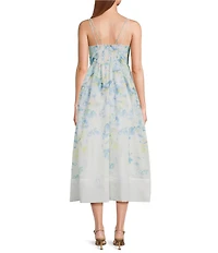 En Saison Vivian Floral Printed V-Neck Sleeveless A-Line Midi Dress