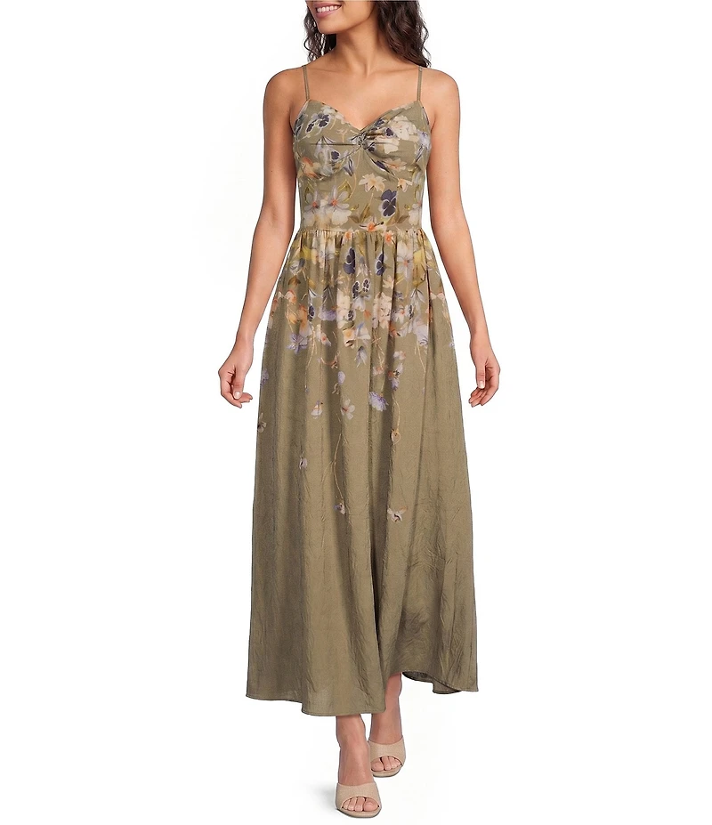 En Saison Yvette Floral Print Sweetheart Neck Sleeveless Maxi Dress