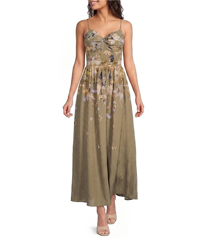 En Saison Yvette Floral Print Sweetheart Neck Sleeveless Maxi Dress