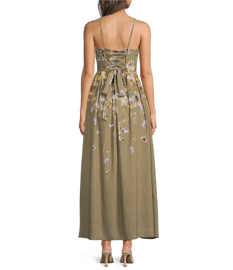 En Saison Yvette Floral Print Sweetheart Neck Sleeveless Maxi Dress