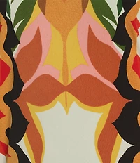 Eva Varro Abstract Leaf Print V-Neck Elbow Sleeve Dress