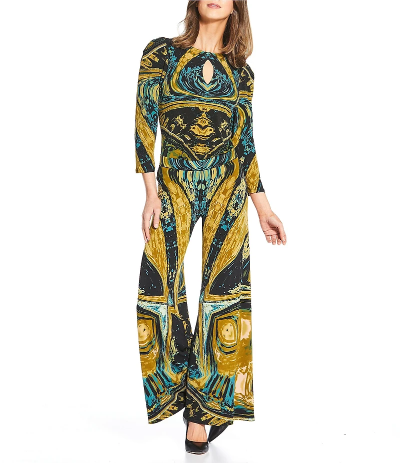 Eva Varro Abstract Print Coordinating Elastic Waist Wide Leg Pants