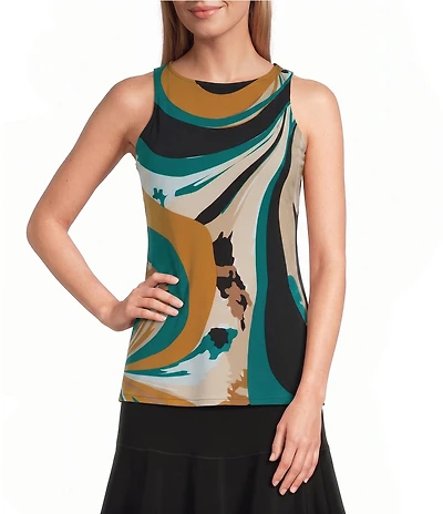 Eva Varro Active Sport Knit Abstract Print Crew Neck Tank Top