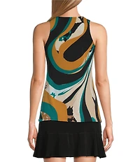 Eva Varro Active Sport Knit Abstract Print Crew Neck Tank Top