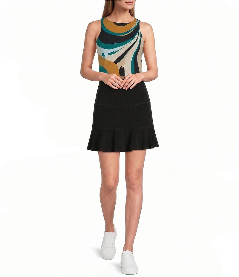 Eva Varro Active Sport Knit Abstract Print Crew Neck Tank Top