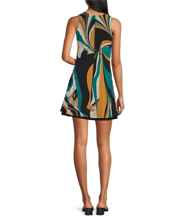 Eva Varro Active Sport Knit Abstract Print Scoop Neck Sleeveless A-Line Dress