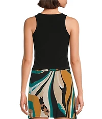 Eva Varro Active Sport Knit Double Layered Crew Neck Sleeveless Cropped Tank Top