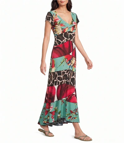 Eva Varro Amanda Combo Print Scoop Neck Cap Sleeve Dress
