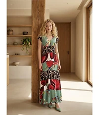 Eva Varro Amanda Combo Print Scoop Neck Cap Sleeve Dress