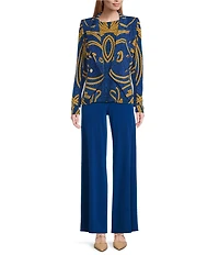 Eva Varro Art Deco Print Double Breasted Peak Lapel Long Sleeve Asymmetrical Short Jacket