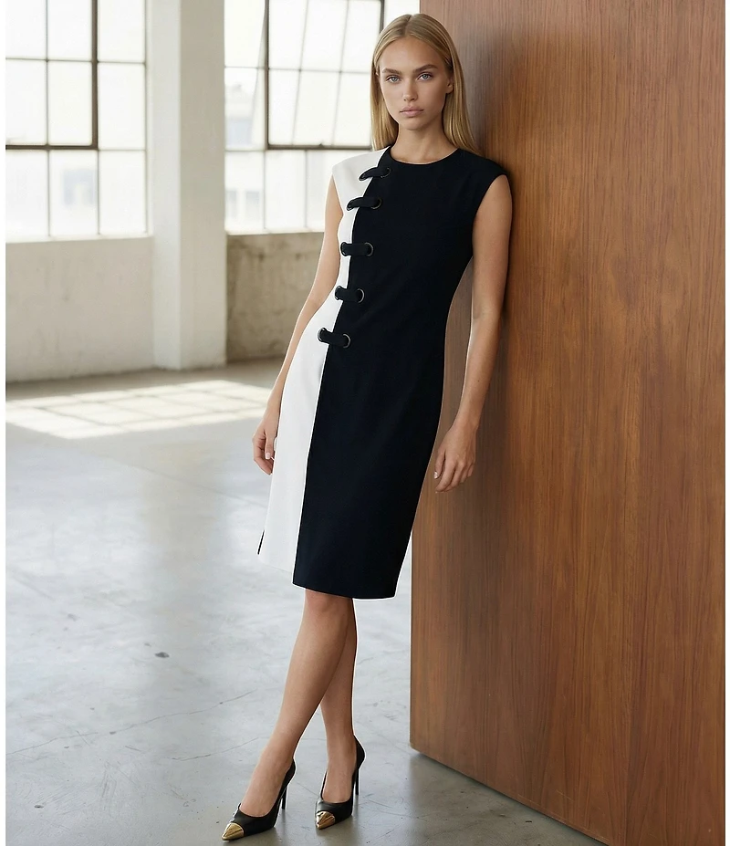 Eva Varro Boat Neck Sleeveless Side Grommet Column Dress