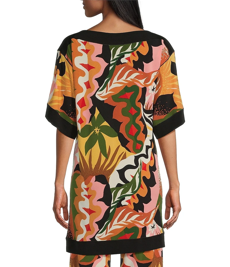 Eva Varro Border Block Printed Boat Neck Elbow Sleeve Coordinating Tunic