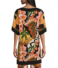 Eva Varro Border Block Printed Boat Neck Elbow Sleeve Coordinating Tunic