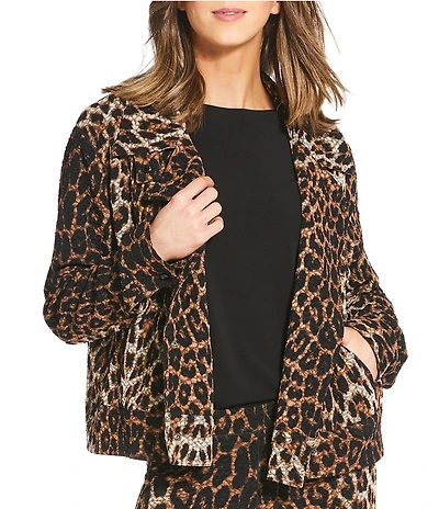 Eva Varro Brooke Pebbles Animal Print Notch Collar Long Sleeve Pilot Jacket