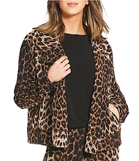 Eva Varro Brooke Pebbles Animal Print Notch Collar Long Sleeve Pilot Jacket