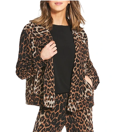 Eva Varro Brooke Pebbles Animal Print Notch Collar Long Sleeve Pilot Jacket