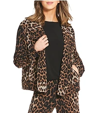 Eva Varro Brooke Pebbles Animal Print Notch Collar Long Sleeve Pilot Jacket