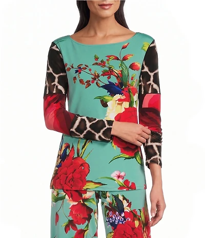 Eva Varro Colorblock Boat Neck Long Sleeve Coordinating Top