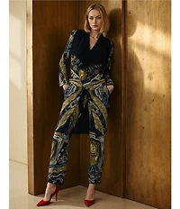 Eva Varro Coordinating Abstract Print Wing Collar Long Sleeve Wrap Coat