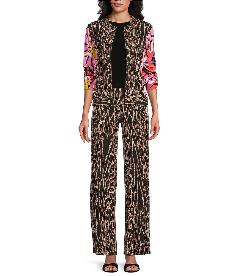 Eva Varro Coordinating Animal Print Flat Front Elastic Waist Wide Leg Pants