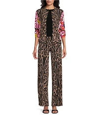 Eva Varro Coordinating Animal Print Flat Front Elastic Waist Wide Leg Pants