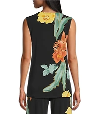 Eva Varro Coordinating Floral Motif Crew Neck Sleeveless A-line Top