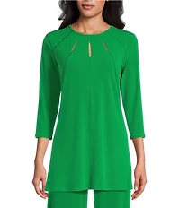 Eva Varro Five Beams Crew Keyhole Neck 3/4 Sleeve Knit Tunic