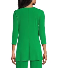 Eva Varro Five Beams Crew Keyhole Neck 3/4 Sleeve Knit Tunic
